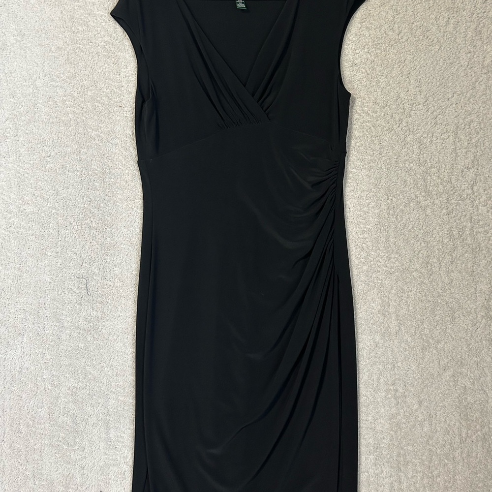 Lauren Ralph Lauren Black Ruched Sheath Midi Dress LBD - Picture 3 of 12